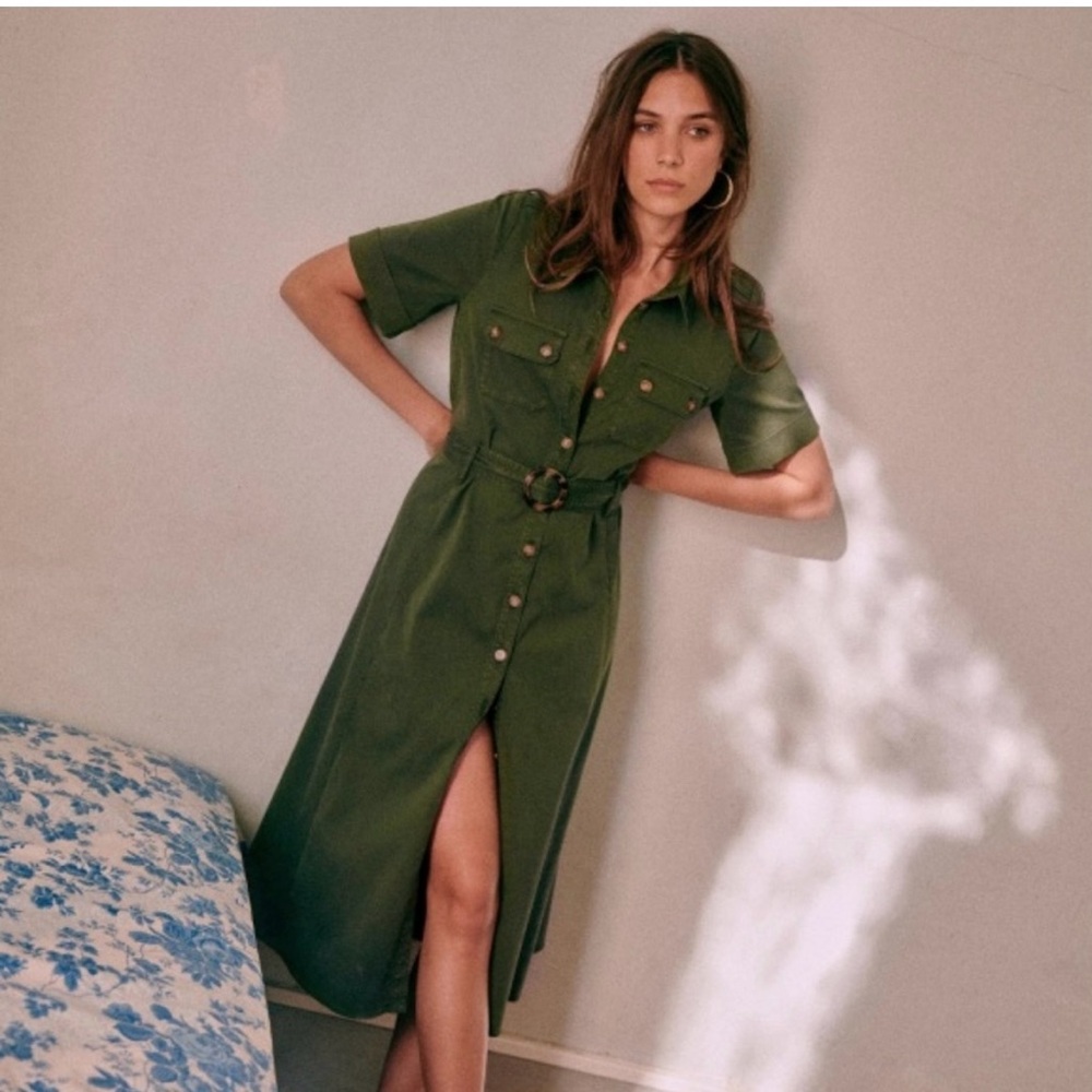 Sezane Jeanette Dress in Khaki size 36 *Flaw-missing original belt